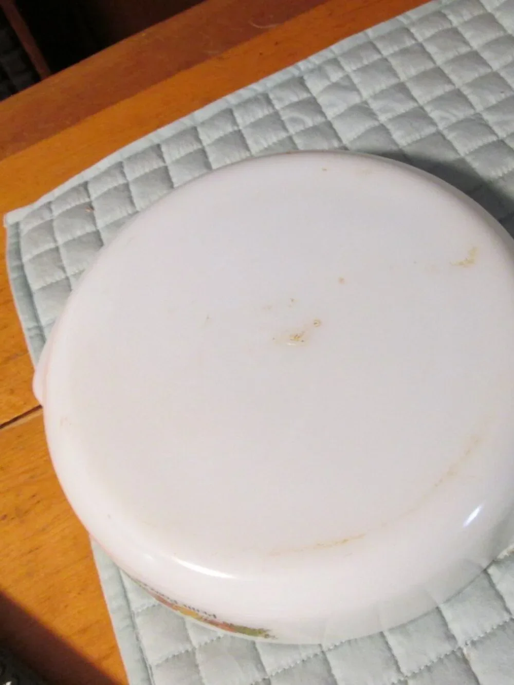 Vtg Petite Potager Fire King milk Glass round pie dish 9 in 2 in deep